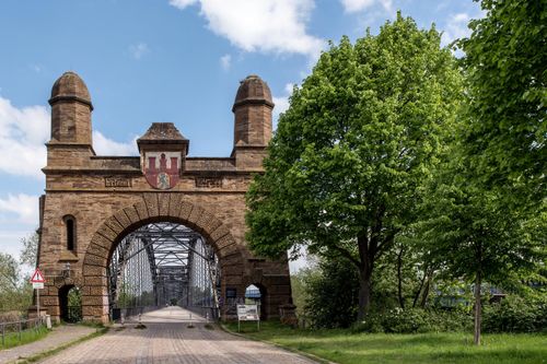 Free Explore the iconic Elbbrücken bridge in Hamburg, showcasing historic architecture amidst greenery. Stock Photo