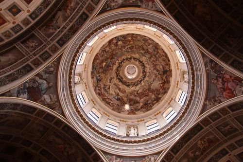 Free Intricate frescoes and architecture of St Andrew's Basilica dome, Mantova, Italy. Stock Photo