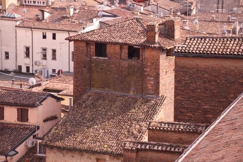 Free Aerial view of rustic rooftops in the historic city of Mantova, Lombardy, Italy Stock Photo