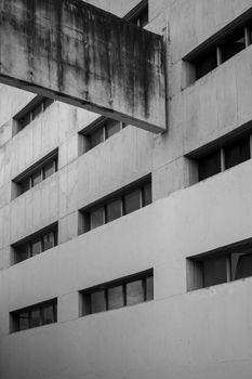 Black and white photo of brutalist architecture in Córdoba, highlighting concrete structures and linear design.. pexels, blac