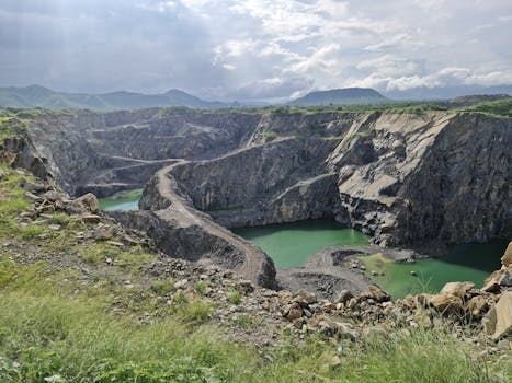 A breathtaking view of a quarry with emerald waters in Neem Ka Thana, Rajasthan.