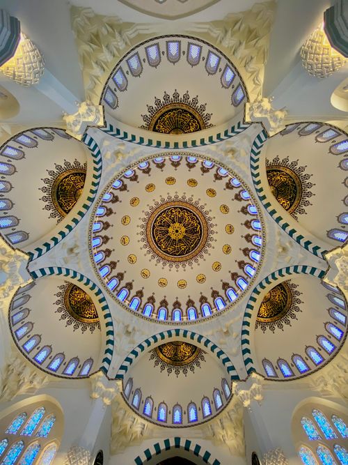 Free Explore the stunning ornamental ceiling of Melike Hatun Mosque in Ankara, Türkiye. Stock Photo