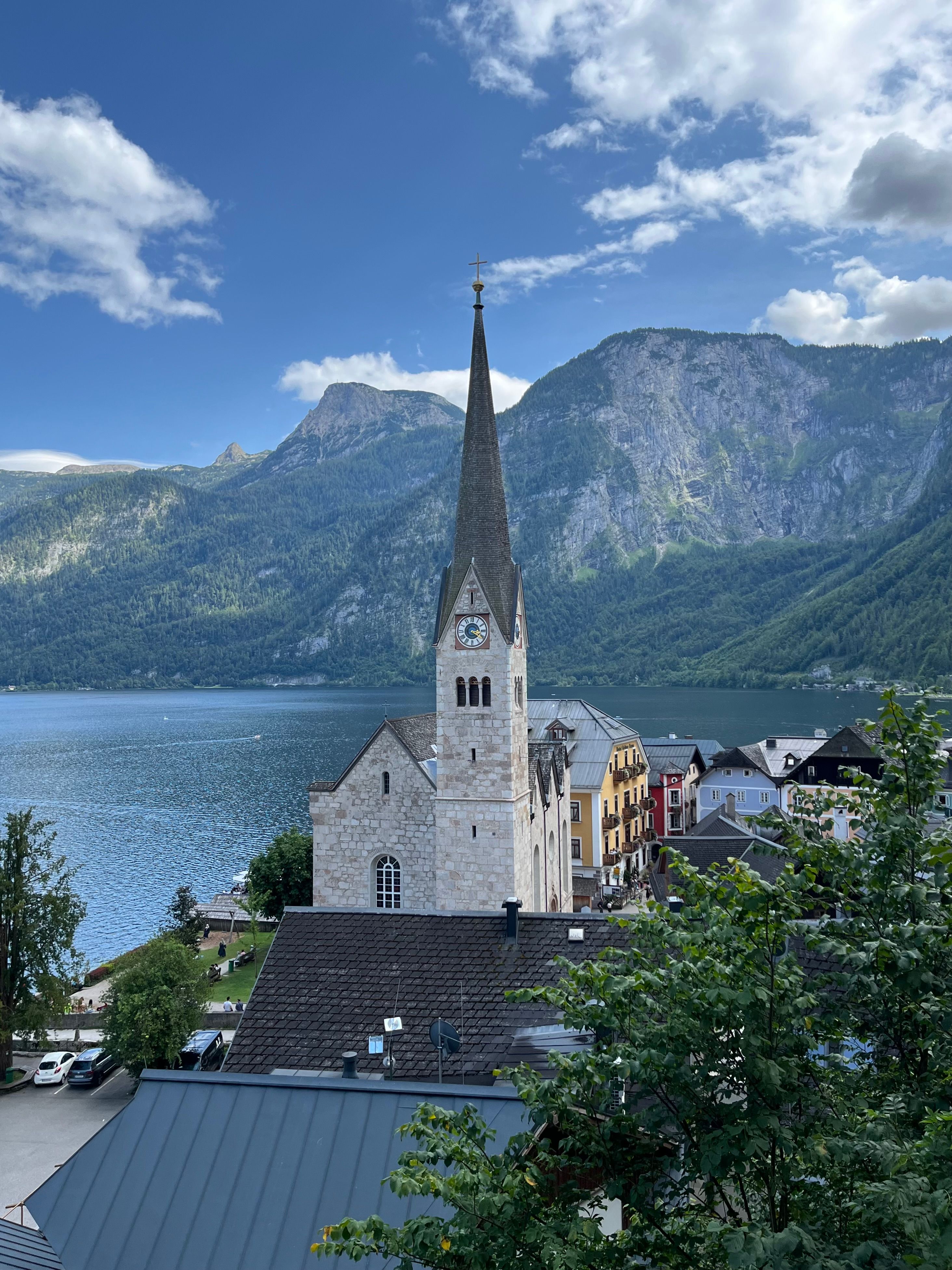 Scenic View of Hallstatt Church and Lake in Austria · Free Stock Photo
