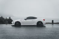 Sleek White Sports Car on Coastal Road