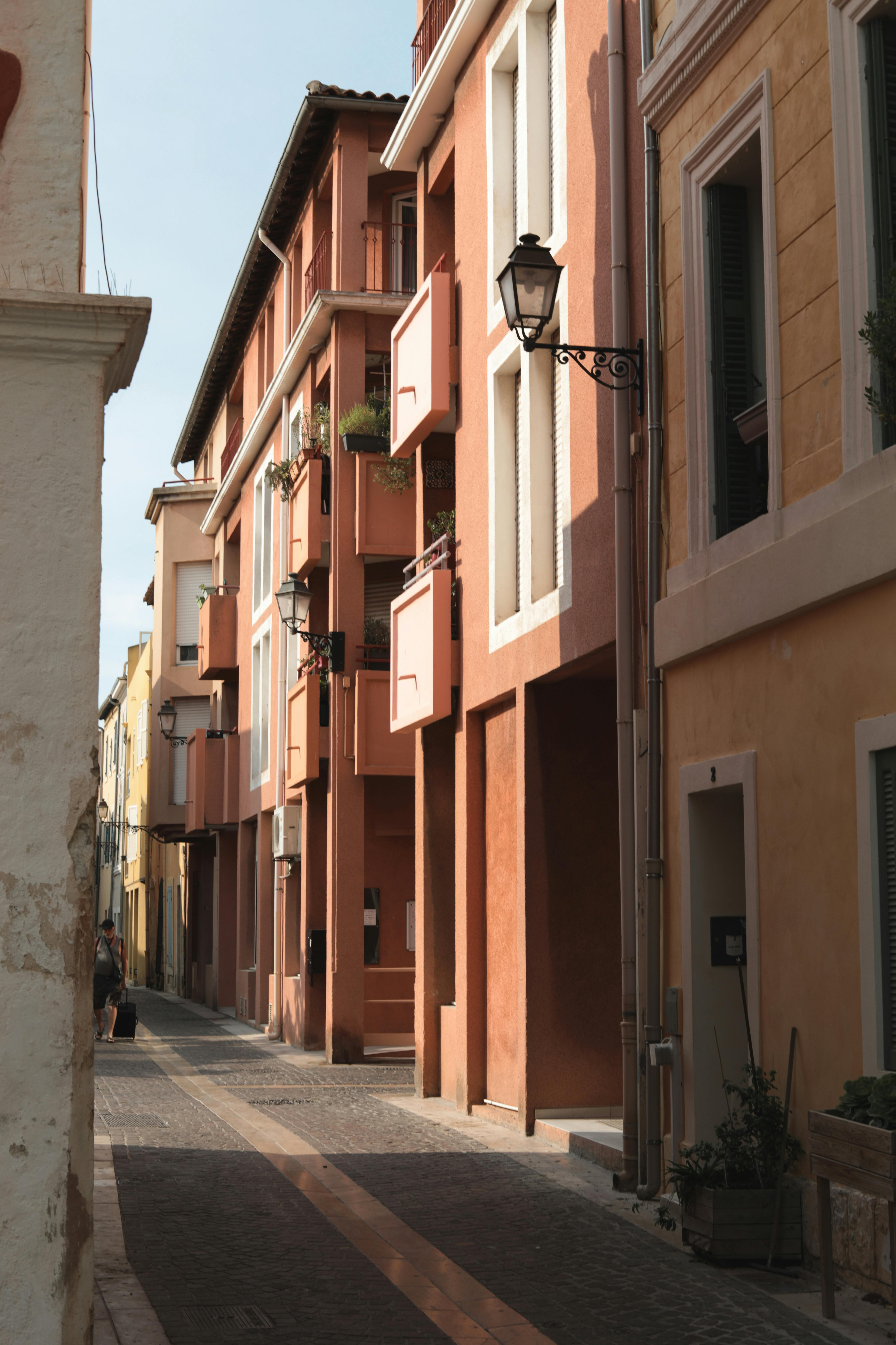 A picturesque street in Martigues, Provence with colorful facades and classic architecture.