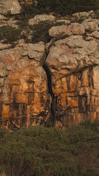 Dramatic rock formation with distinct textures at Mar del Plata, Argentina.