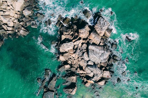 Aerial View of Seashore Rocks