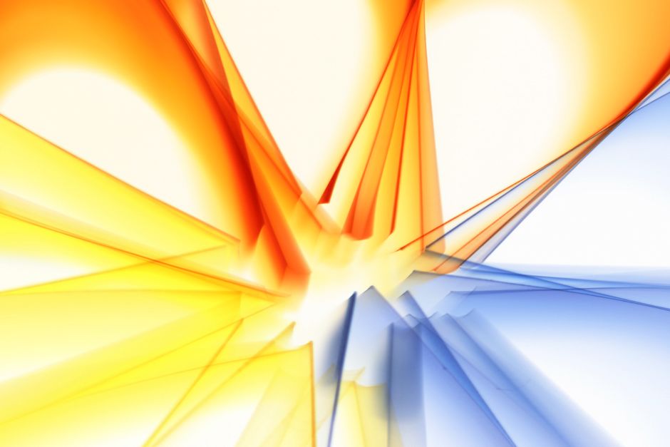 Dynamic abstract image with vibrant orange and blue light patterns, conveying energy and movement.