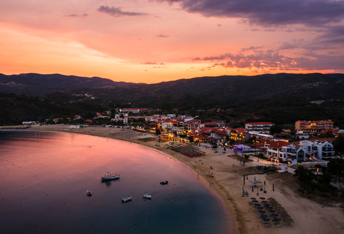 Sunset at Kalamitsi beach in Greece