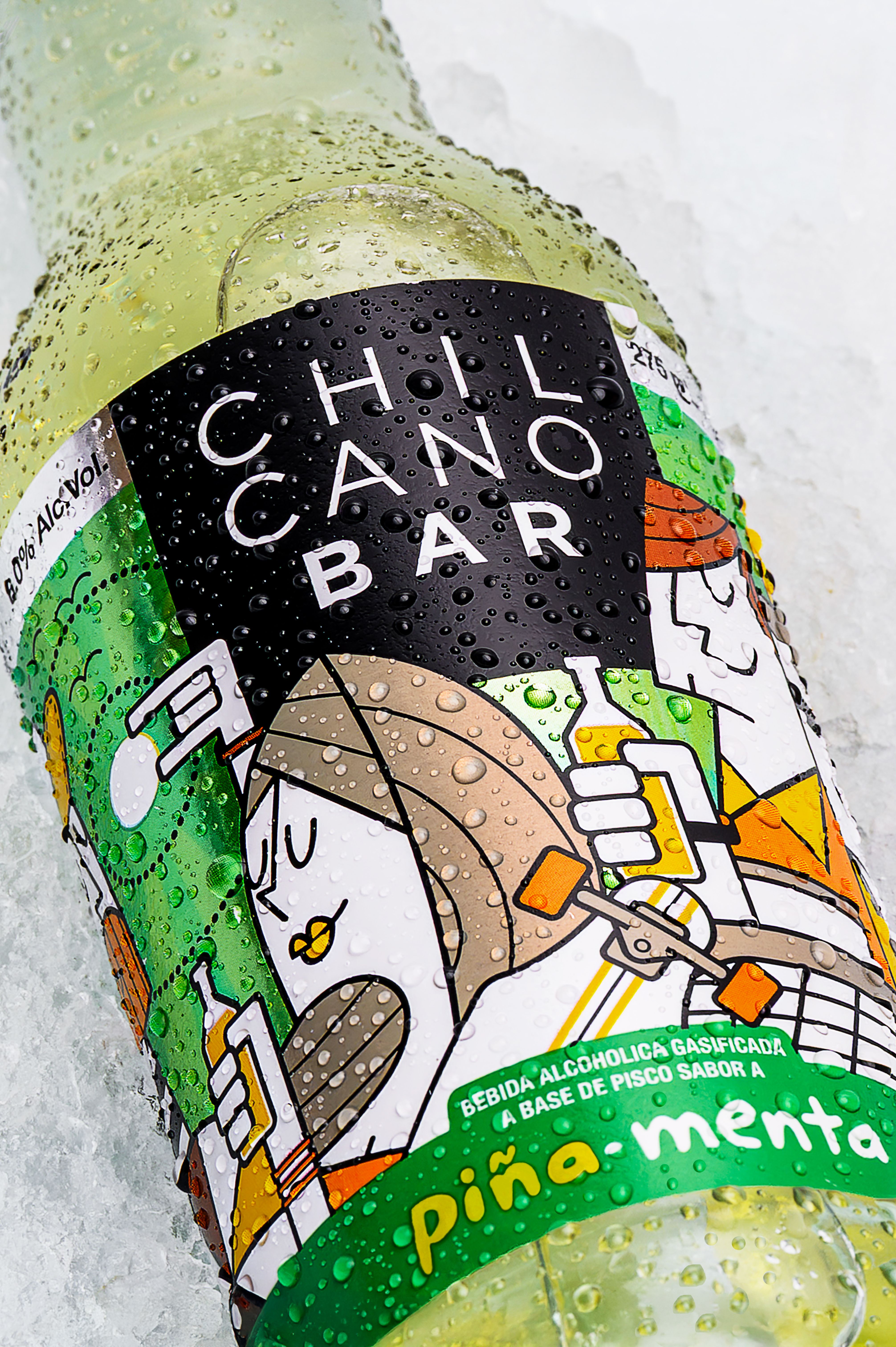 Chilcano Bar piña menta bottle cooled in ice, capturing Peruvian spirit.