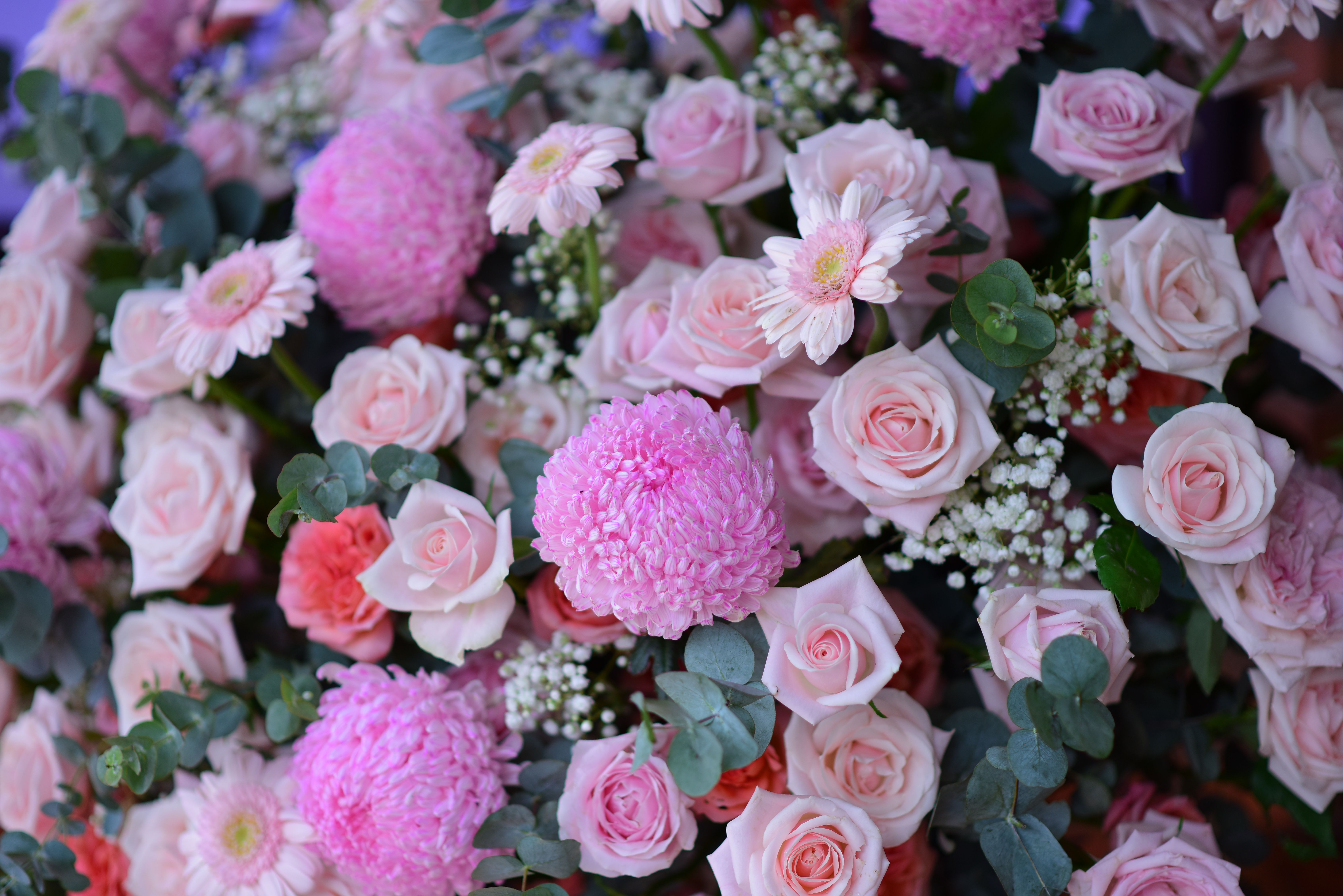 Ramo con rosas y crisantemos