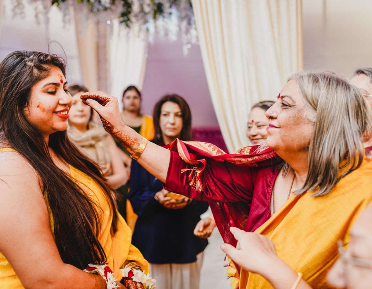 Joyful moment at a haldi ceremony
