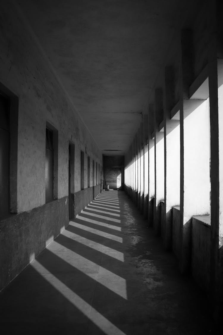 Monochrome Photo Of Hallway