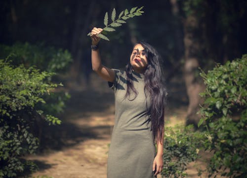 Free Photo Of Woman Holding Leaf Stock Photo