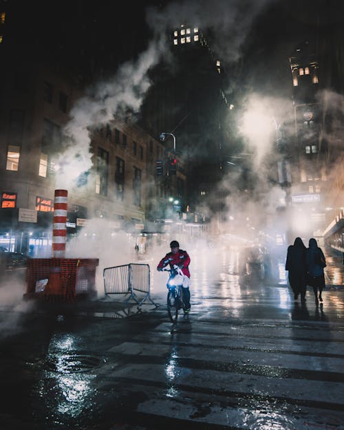 Man on Bike on Pedestrian Lane