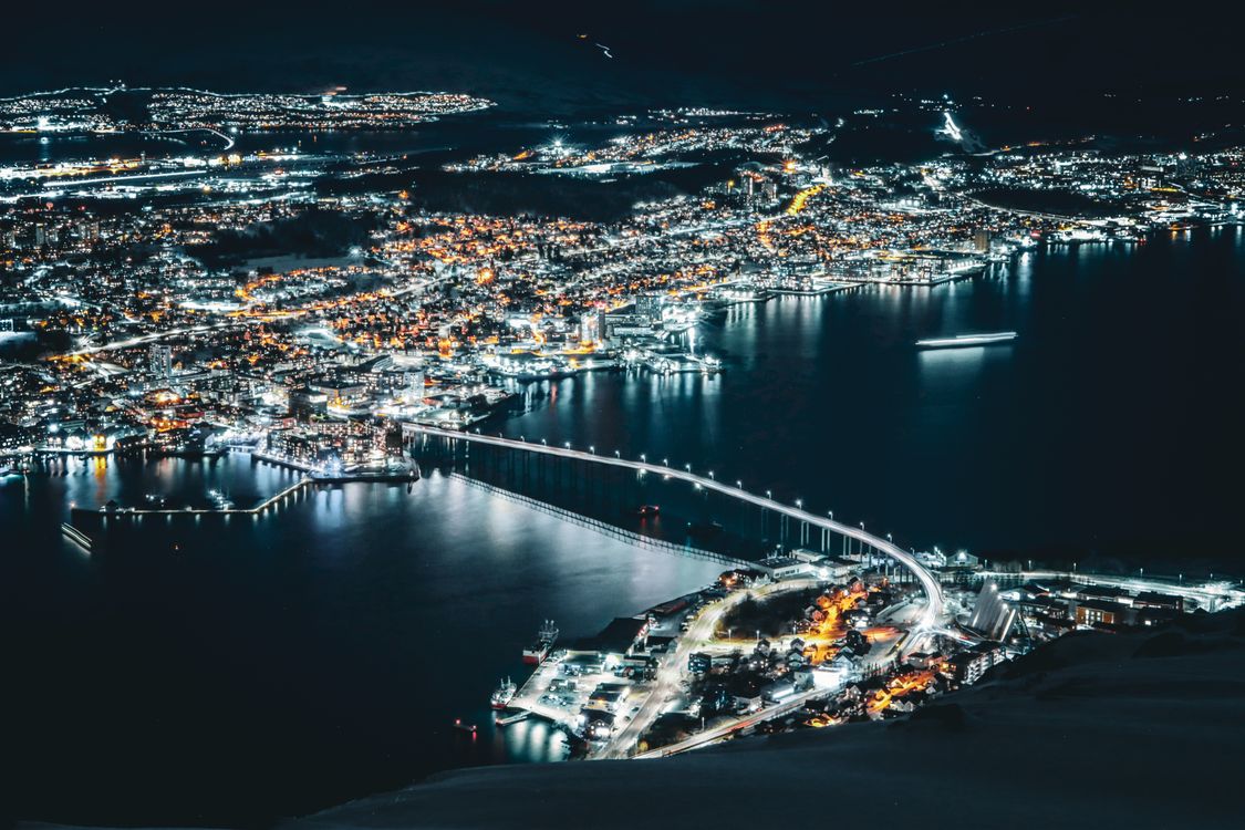 Stunning Night Aerial View Of Troms In Winter Free Stock Photo stunning-night-aerial-view-of-troms-in-winter-free-stock-photo