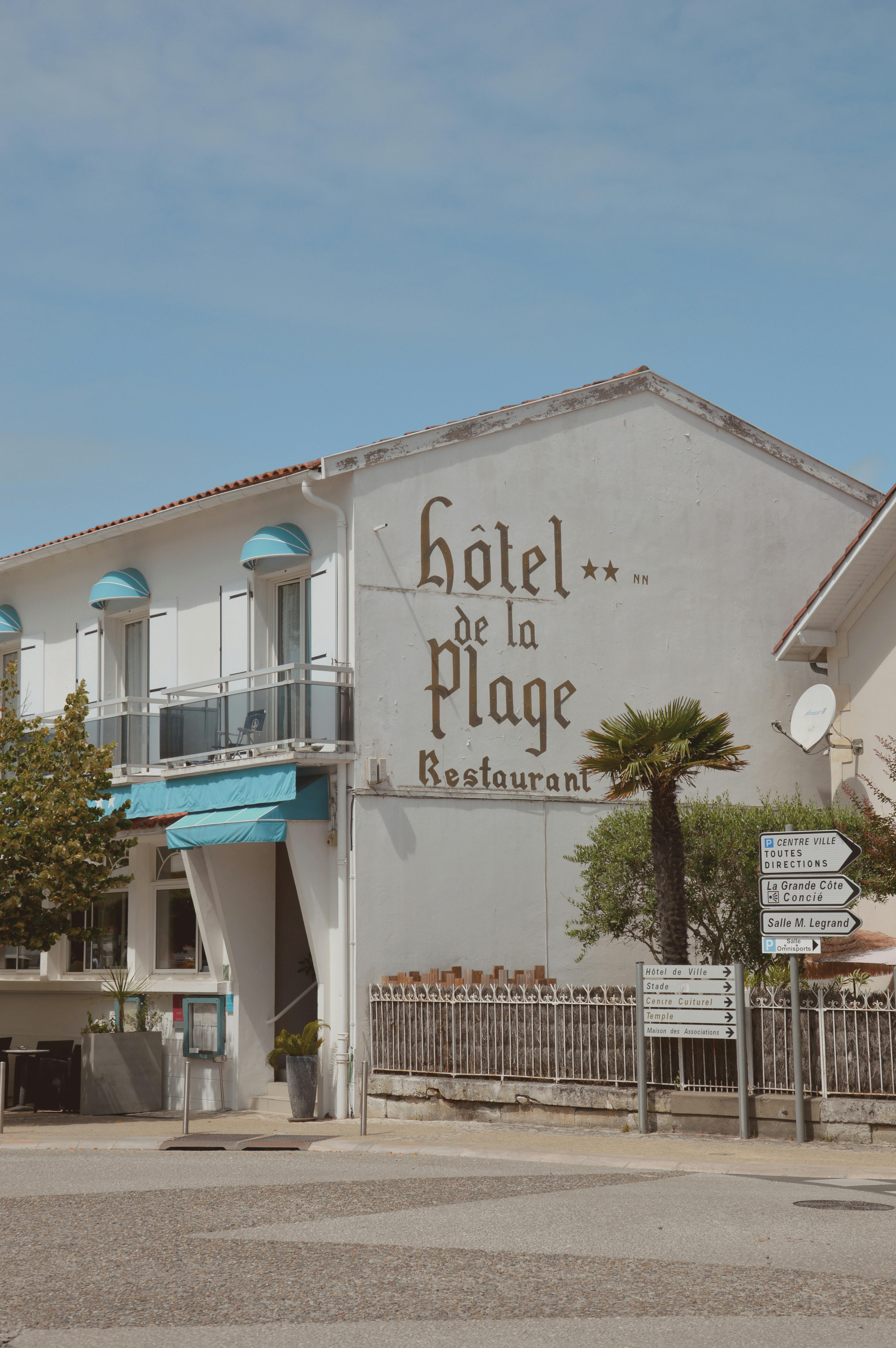 Scenic view of Hôtel de la Plage with classic French design in Saint-Palais-sur-Mer, France.