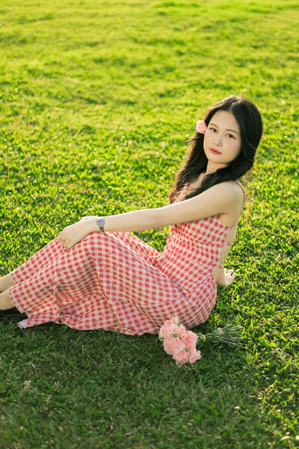 Gingham midi dress church outfit