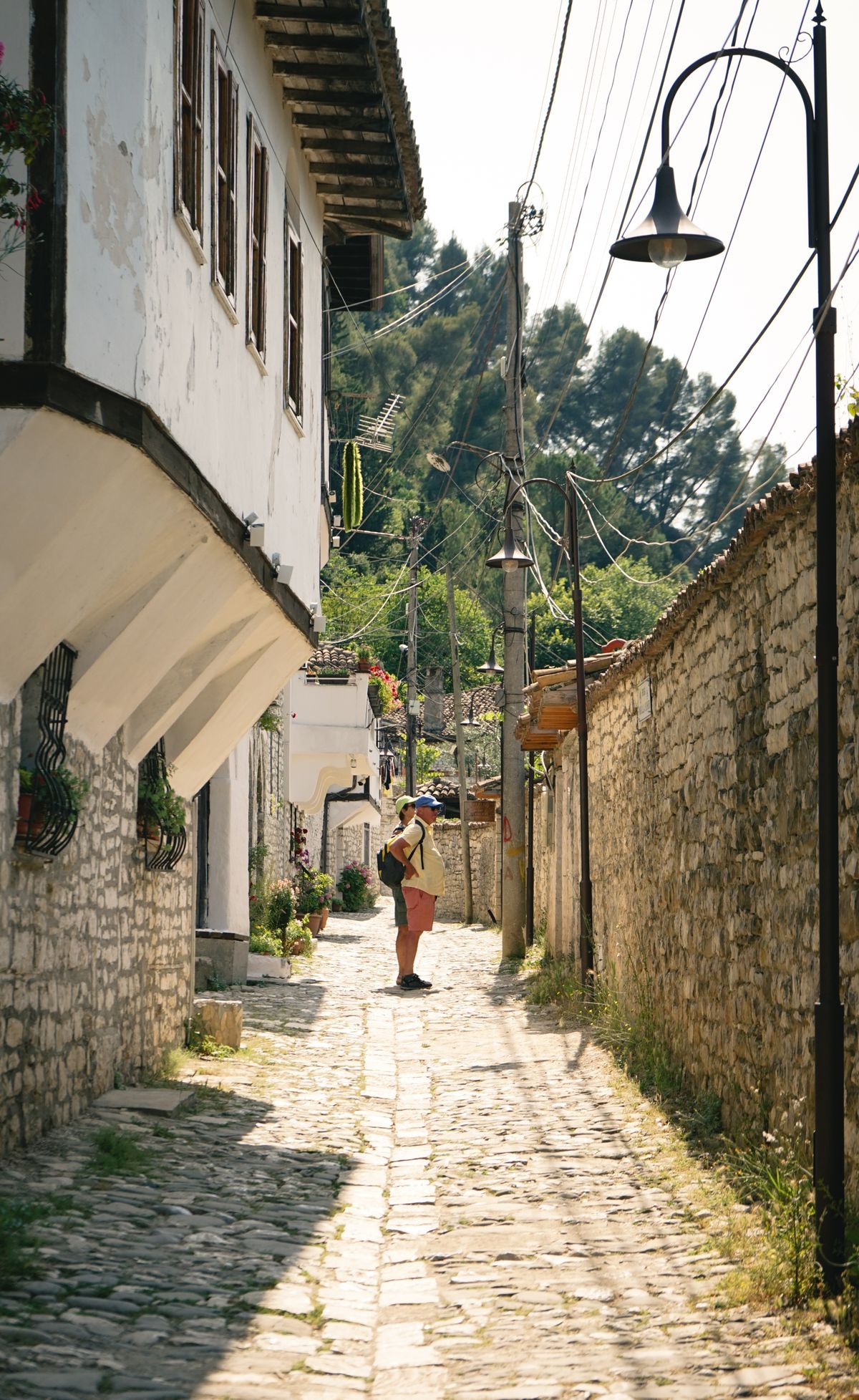 Picturesque cobbled street in Berat