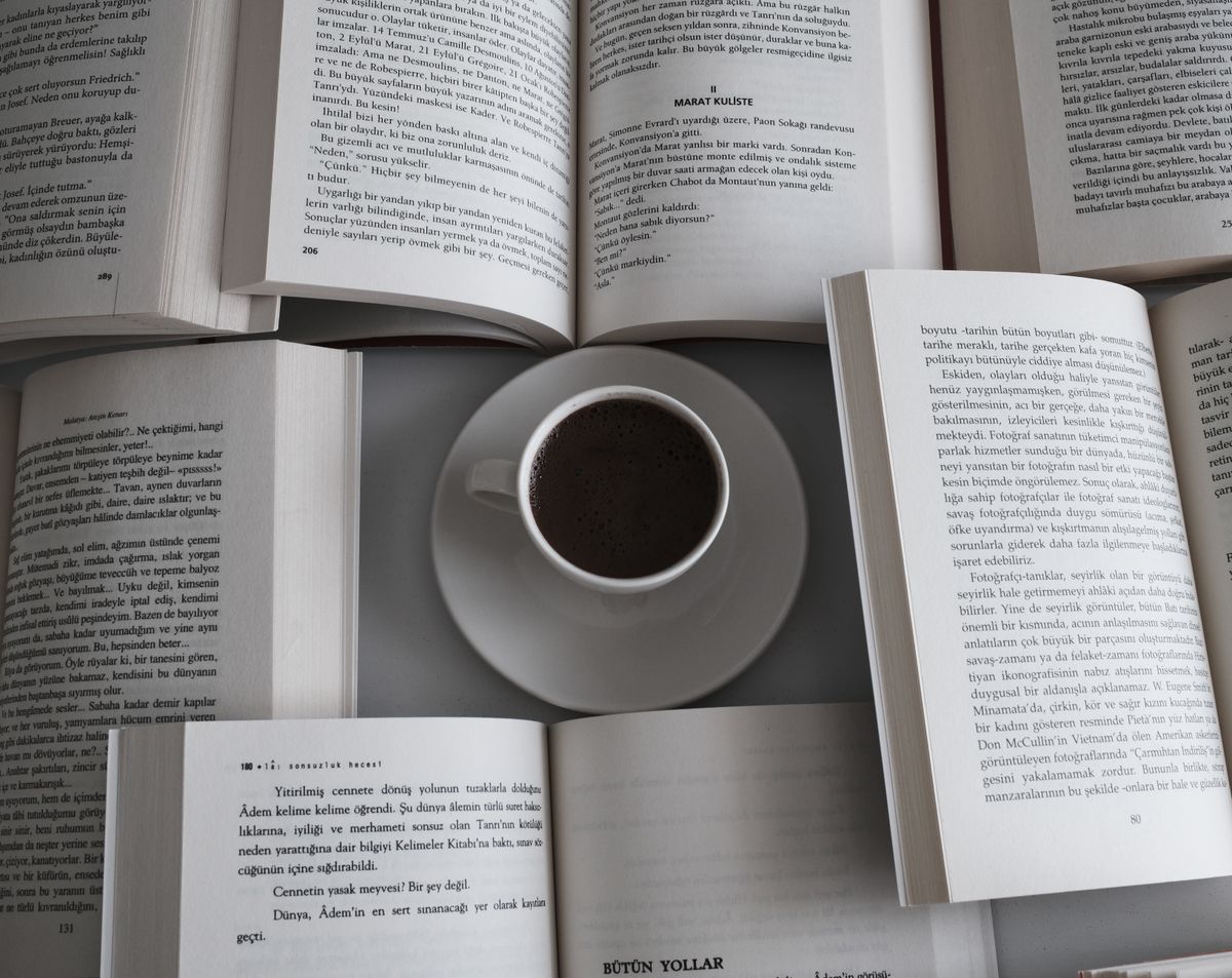 Books and coffee arranged together, a cozy idea for a book lover blind bag
