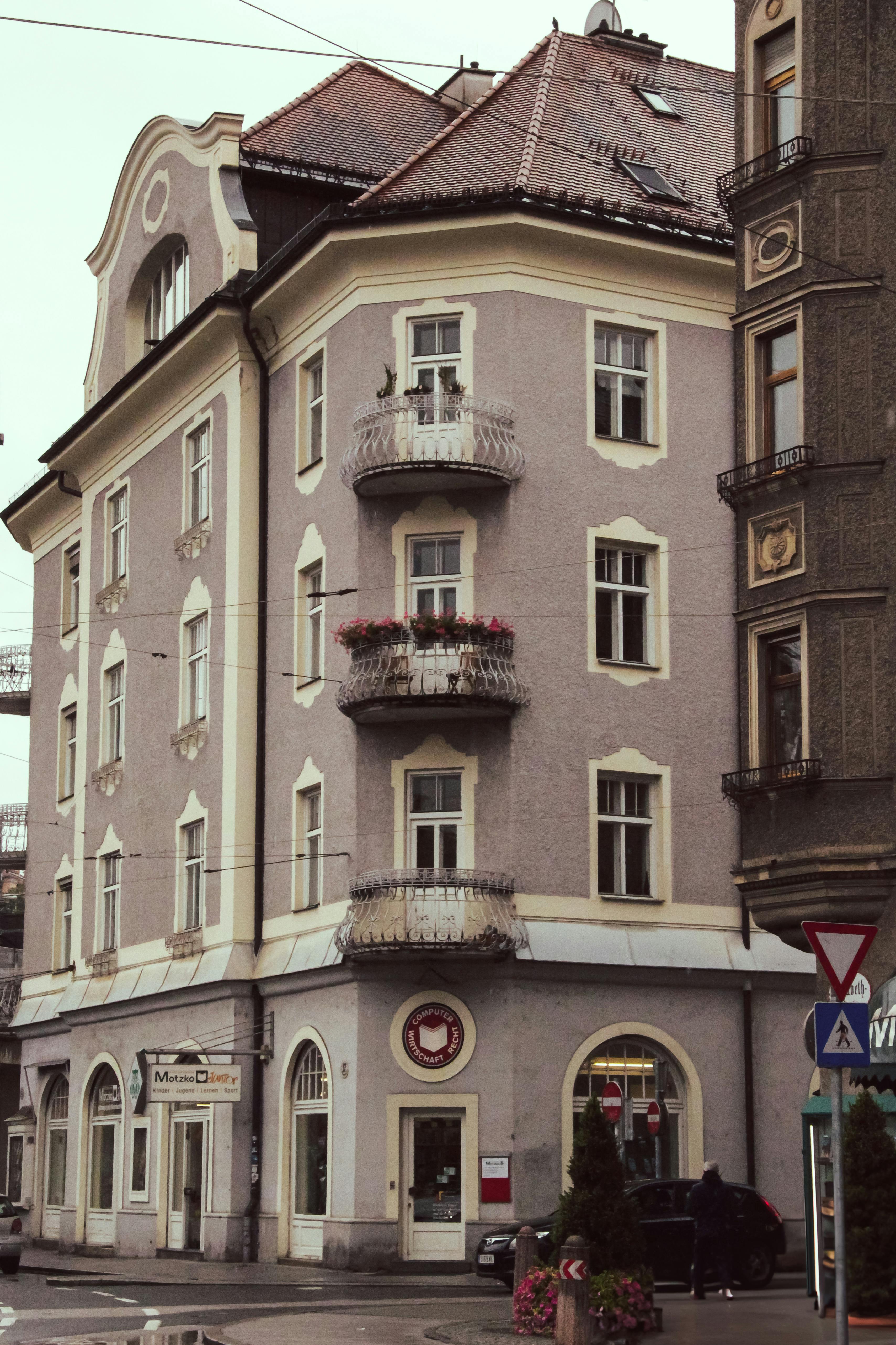 Free Historic European building with distinct architecture and classic style in central urban area. Stock Photo