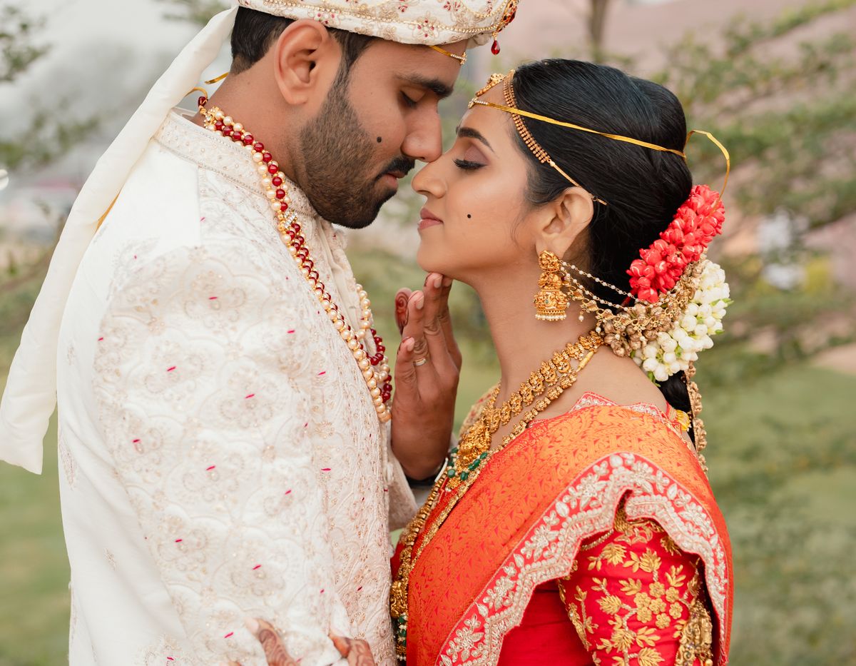 Couple in traditional wedding attire