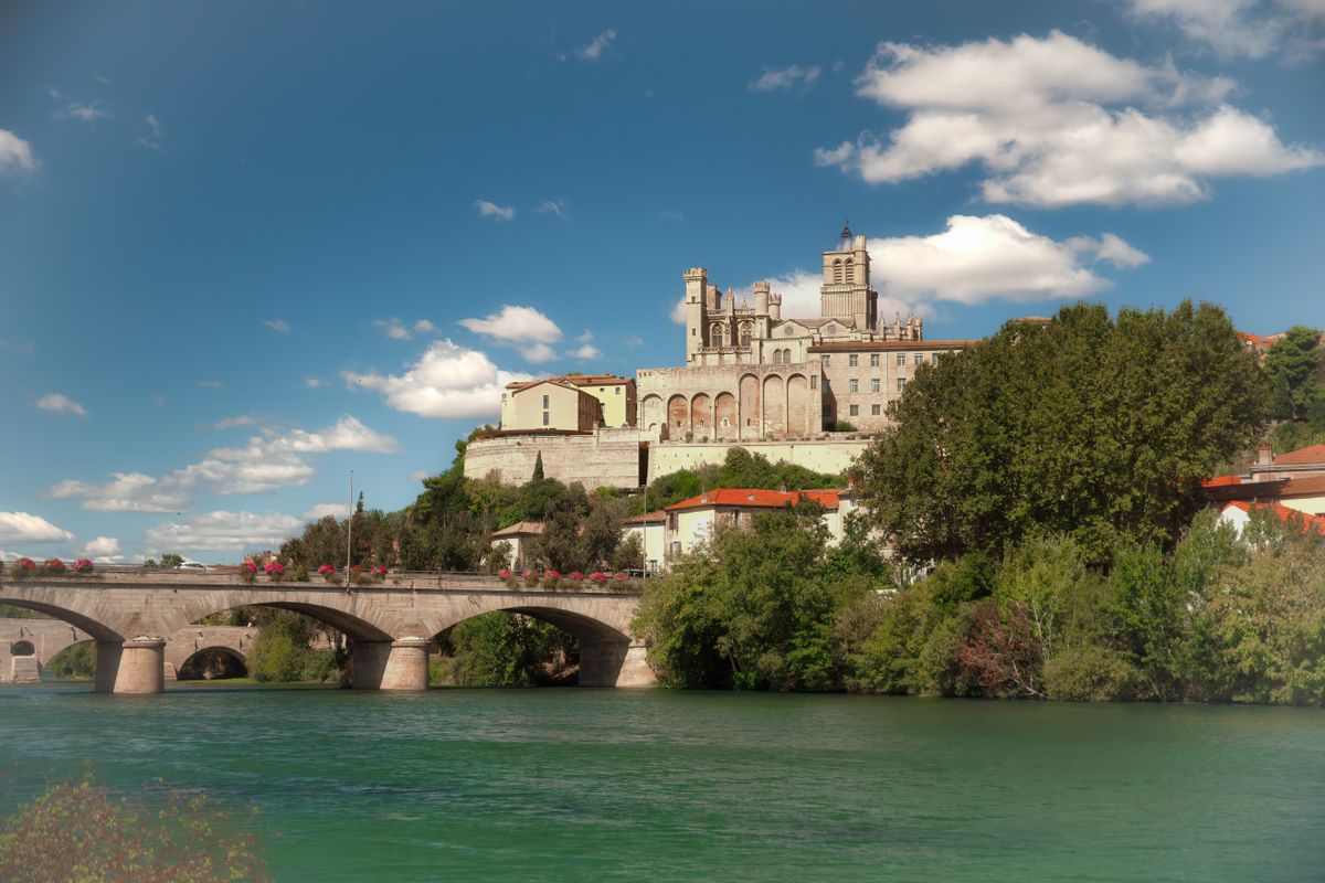 Béziers Cathedral high above the Orb River in the south of France