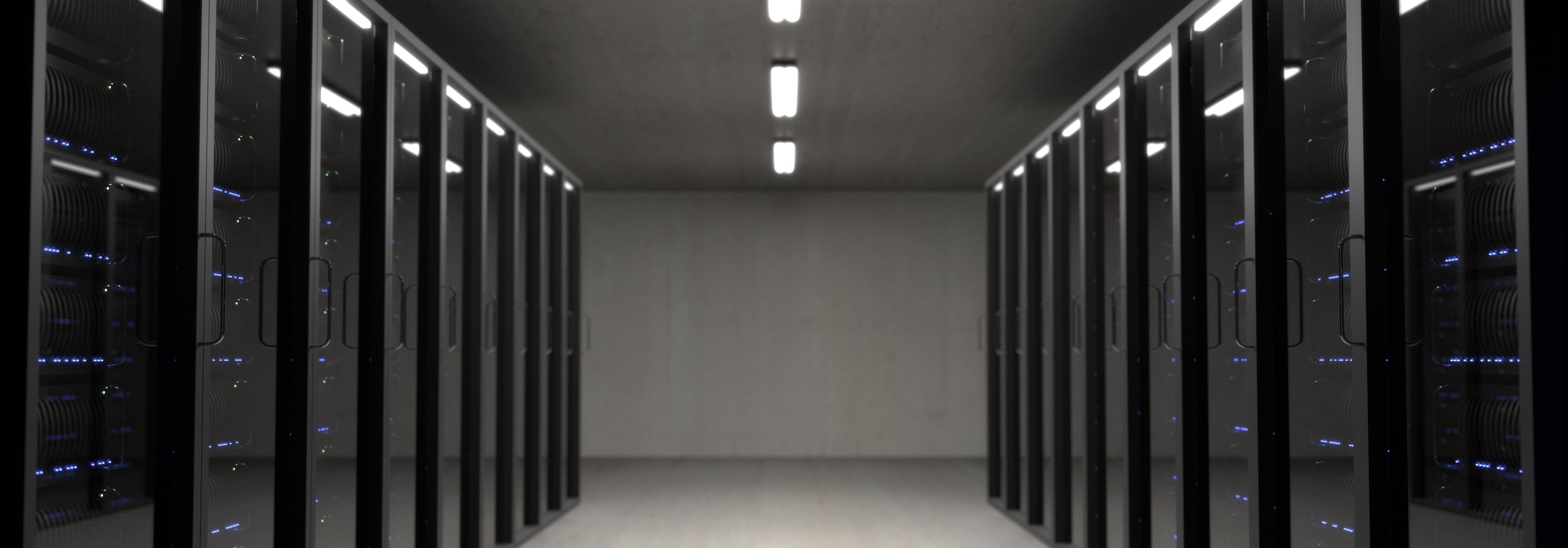 Rows of servers in a modern data center facility