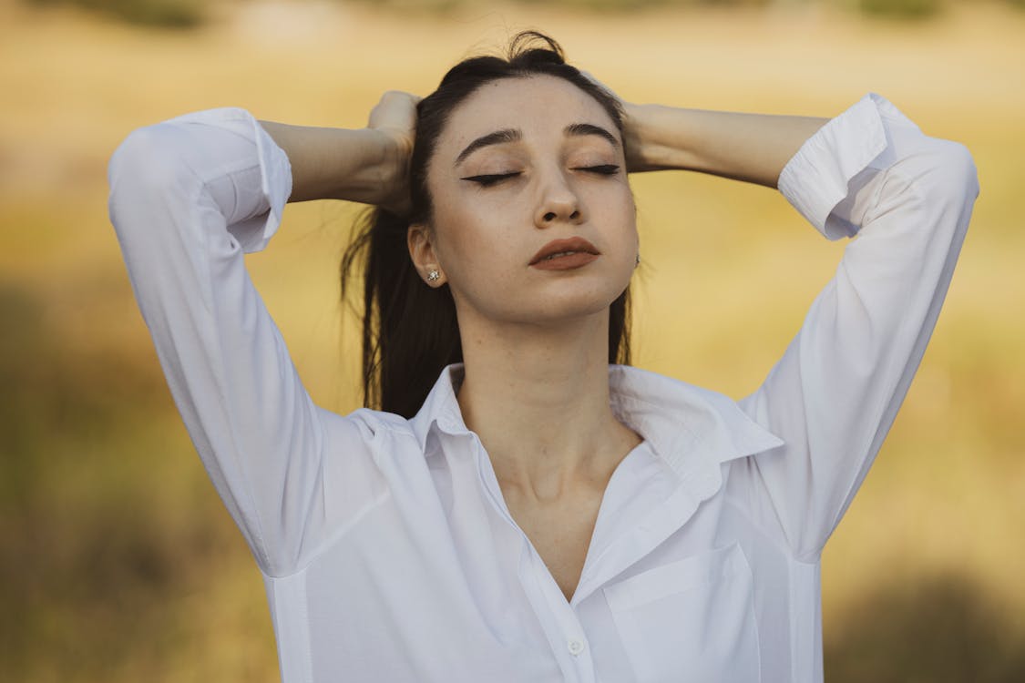 Woman in White Dress Shirt