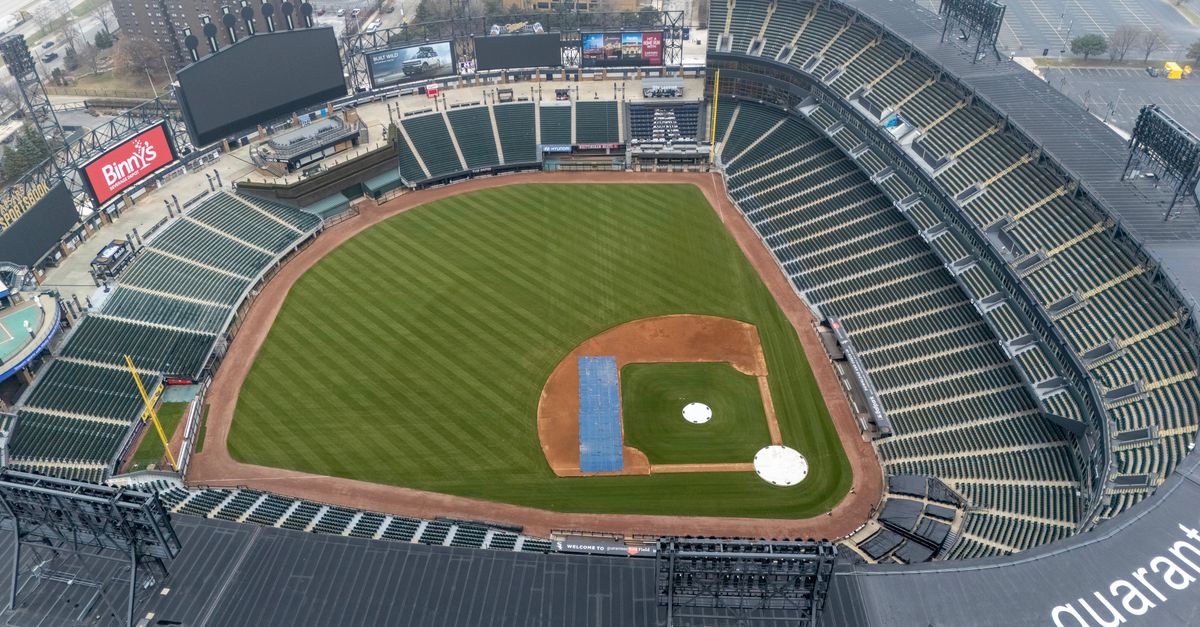 MLB trade deadline preview names 10 teams to watch; Red Sox climb in Week 17 Power Rankings Empty Guaranteed Rate Field in Chicago captured from above, showcasing the lush green baseball field and seating areas.