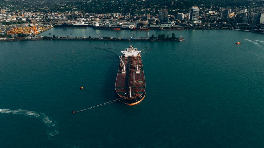 Cargo ship approaching a corridor port