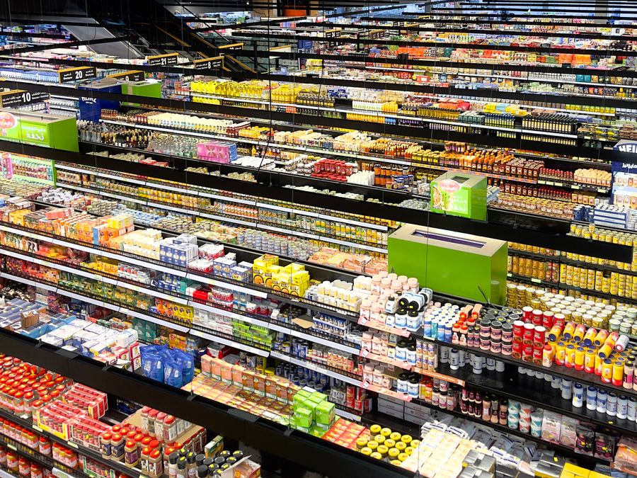 Supermarket aisle with products