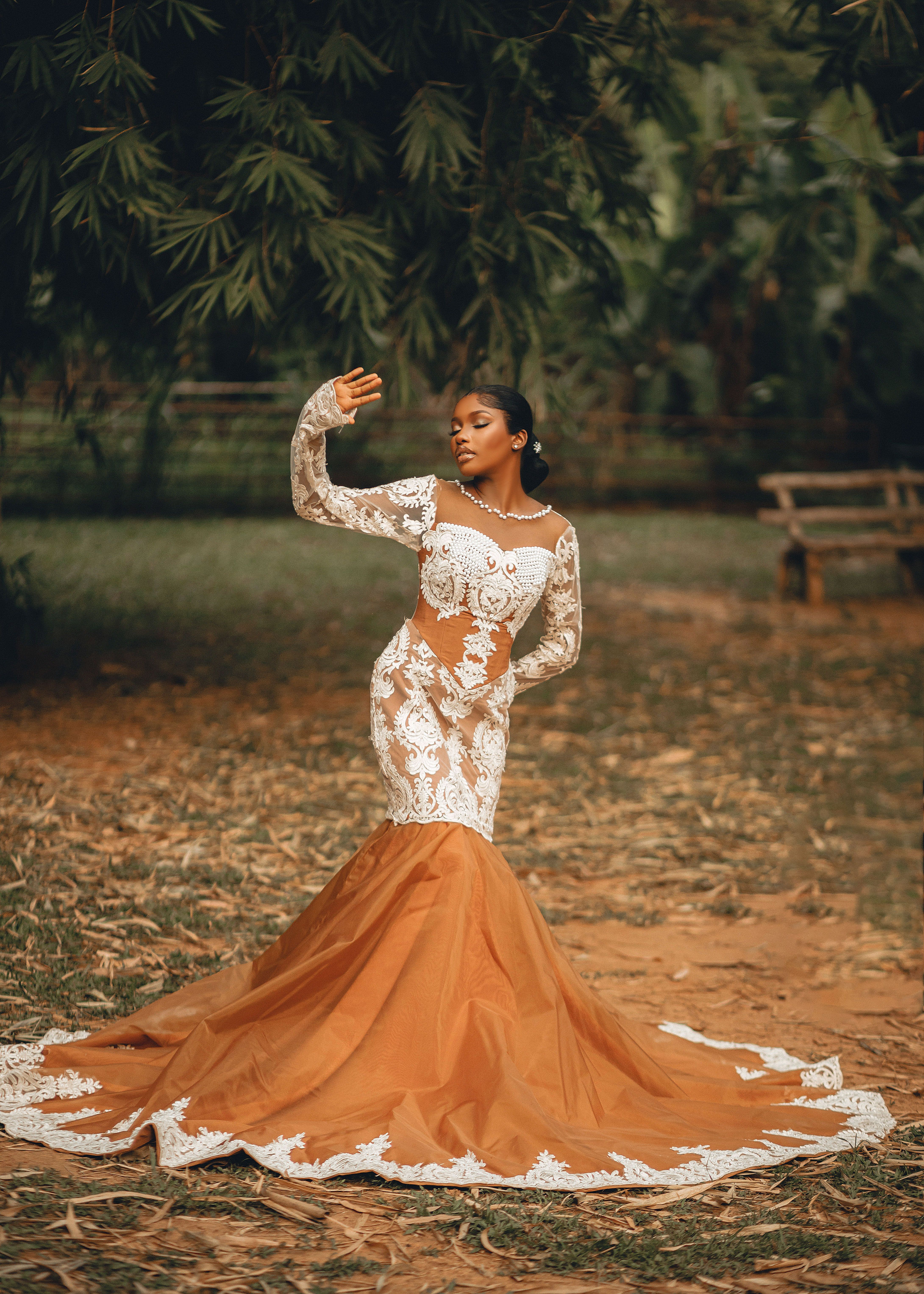 Nighttime Outdoor Feminine White Lace Dress