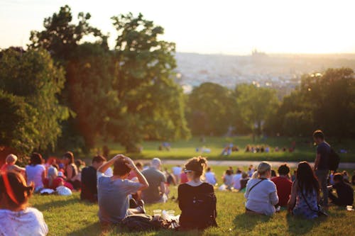 Free Group of People Enjoying Music Concert Stock Photo