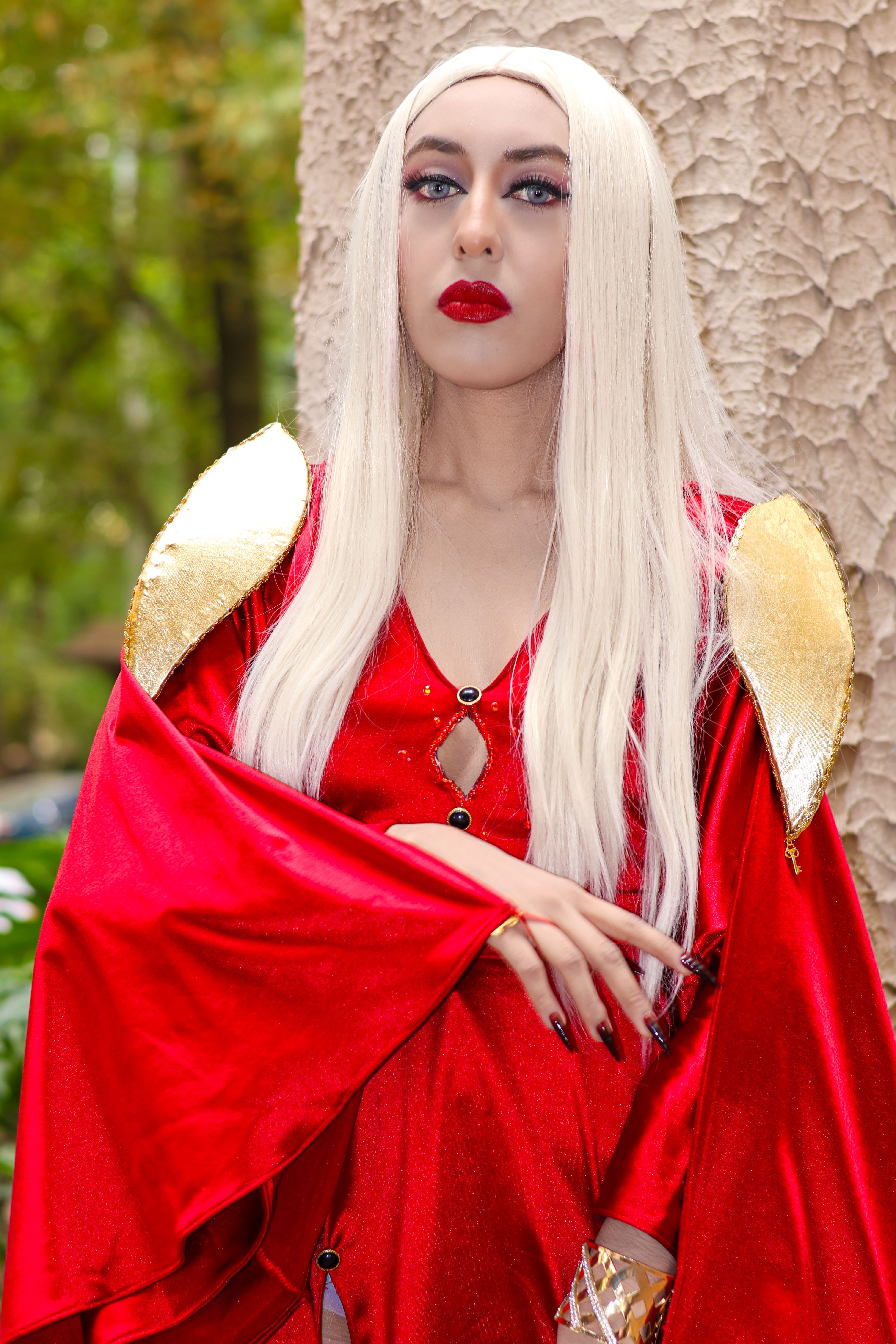Fantasy Cosplay Portrait in Vibrant Red Costume · Free Stock Photo