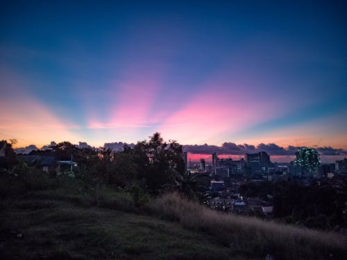 太陽の光, 日の出, 街並みの無料の写真素材