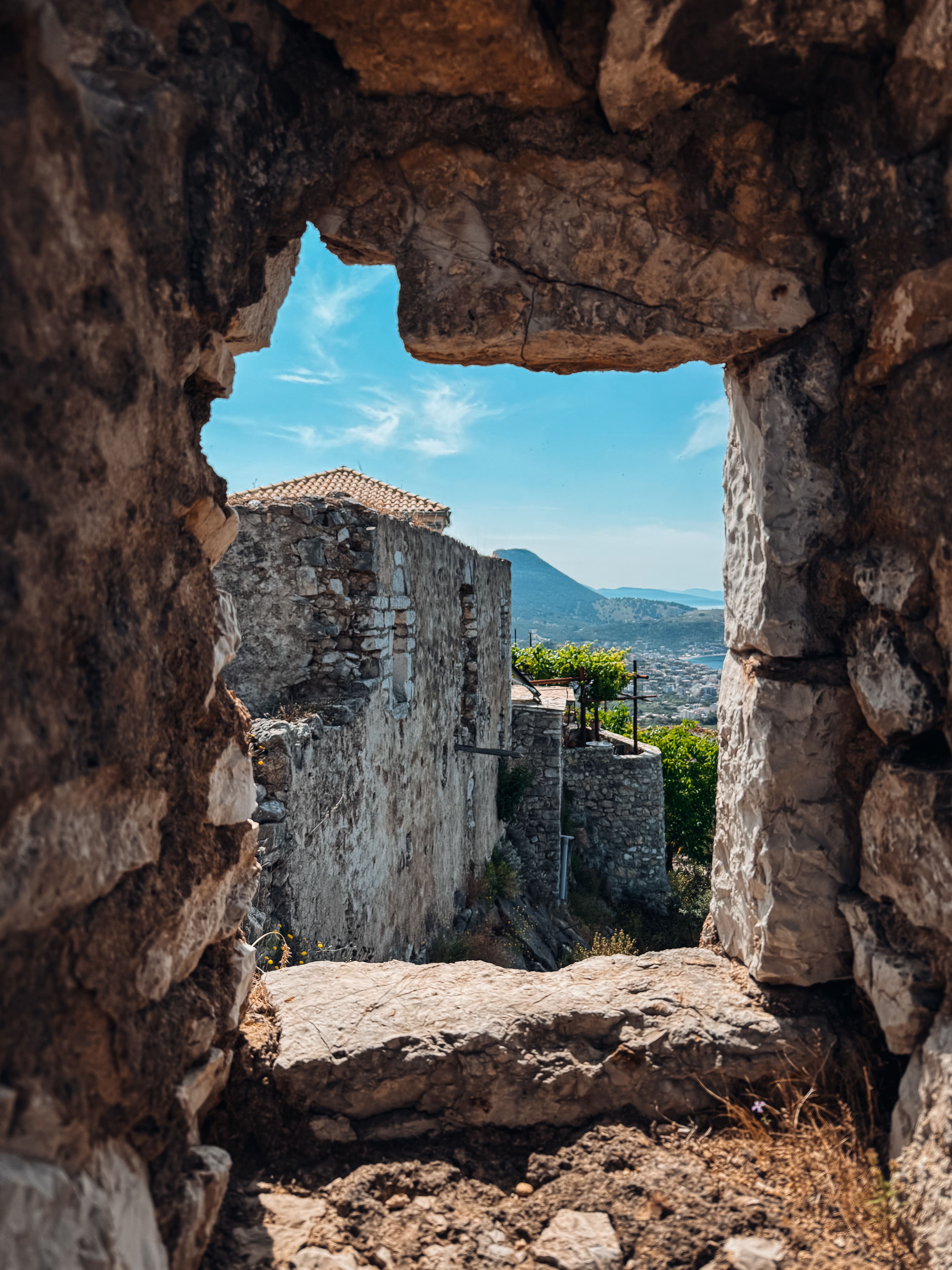 Rustic Albanian Fortress View through Stone Window · Free Stock Photo