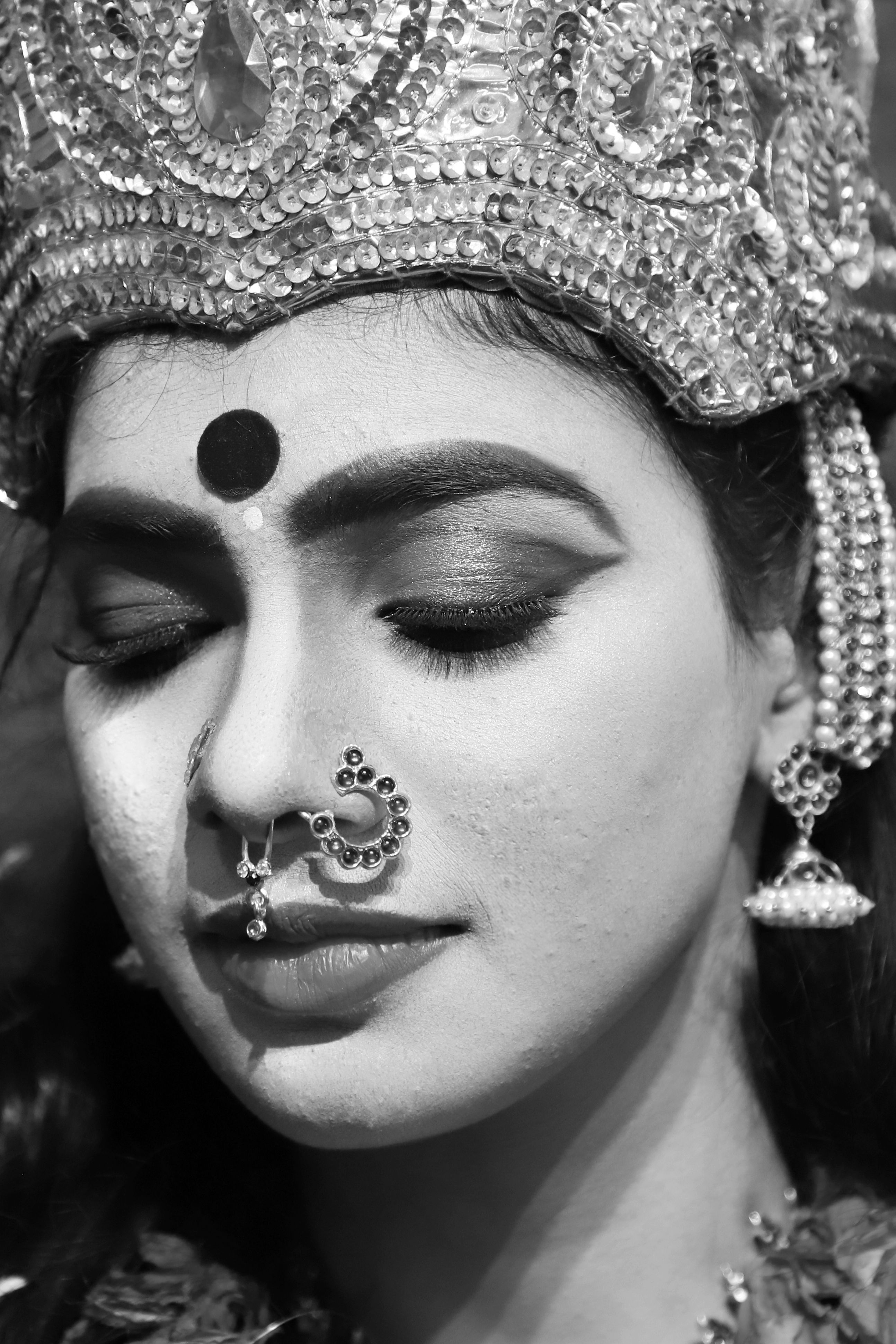 Black and White Portrait of a Woman in Traditional Indian Attire · Free ...