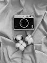Monochrome Camera on Fabric with Cotton Flowers