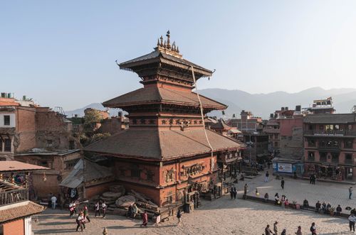 Free Aerial view of Nyatapola Temple in Bhaktapur, showcasing traditional Newari architecture. Stock Photo