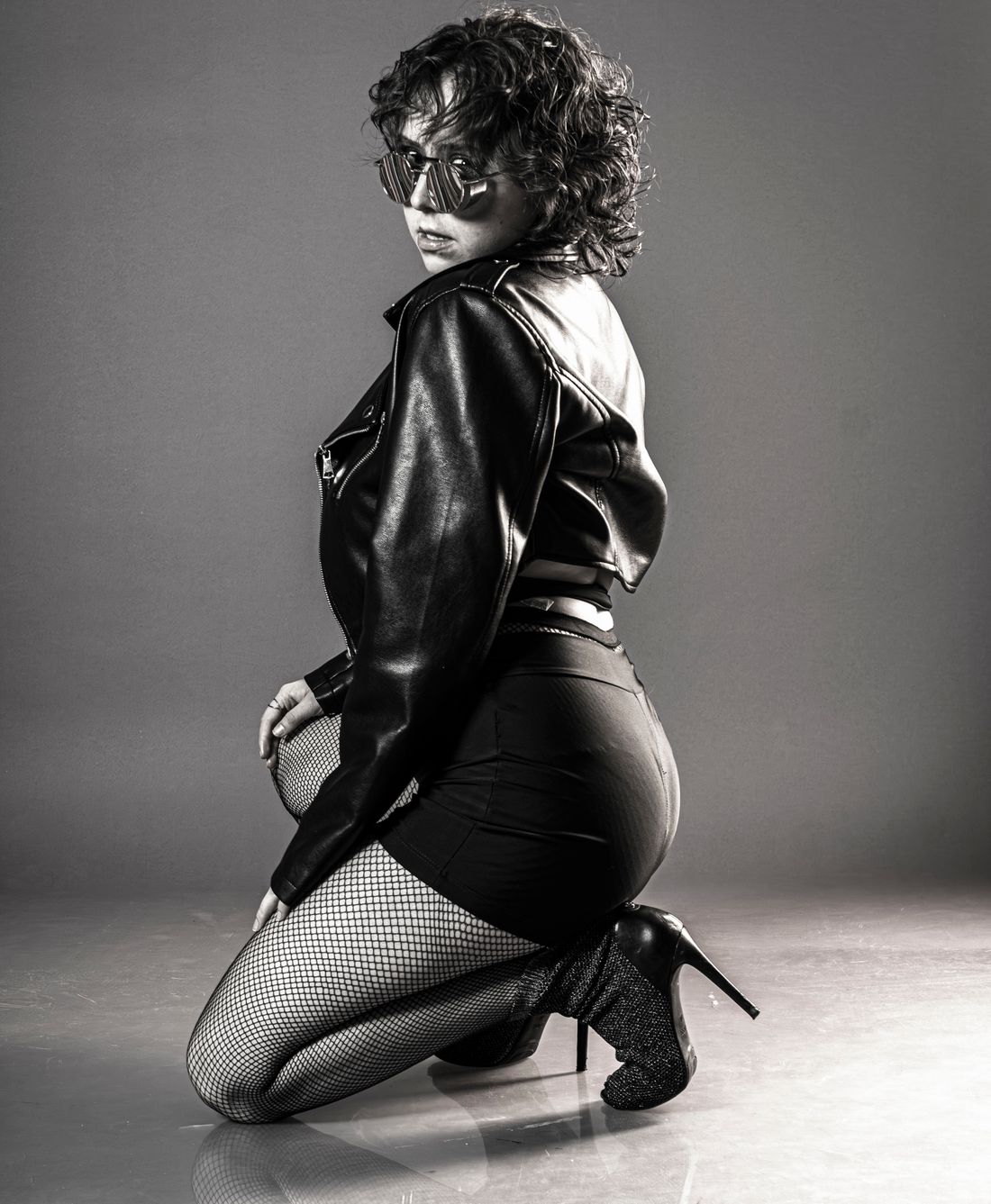 Black and white fashion portrait, temporary campaign mood photograph