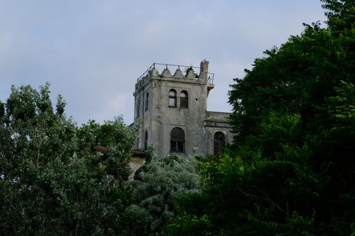 Free A historic stone tower surrounded by lush trees, evoking mystery and exploration. Stock Photo