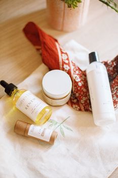 Artisan skincare flatlay featuring natural and ethical bath products with minimal packaging.