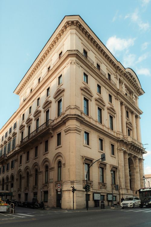 Free Elegant historic building corner in a European city under blue sky. Stock Photo