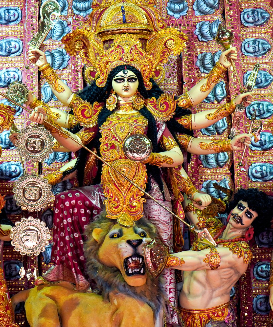 Intricate Durga idol at a Kolkata festival