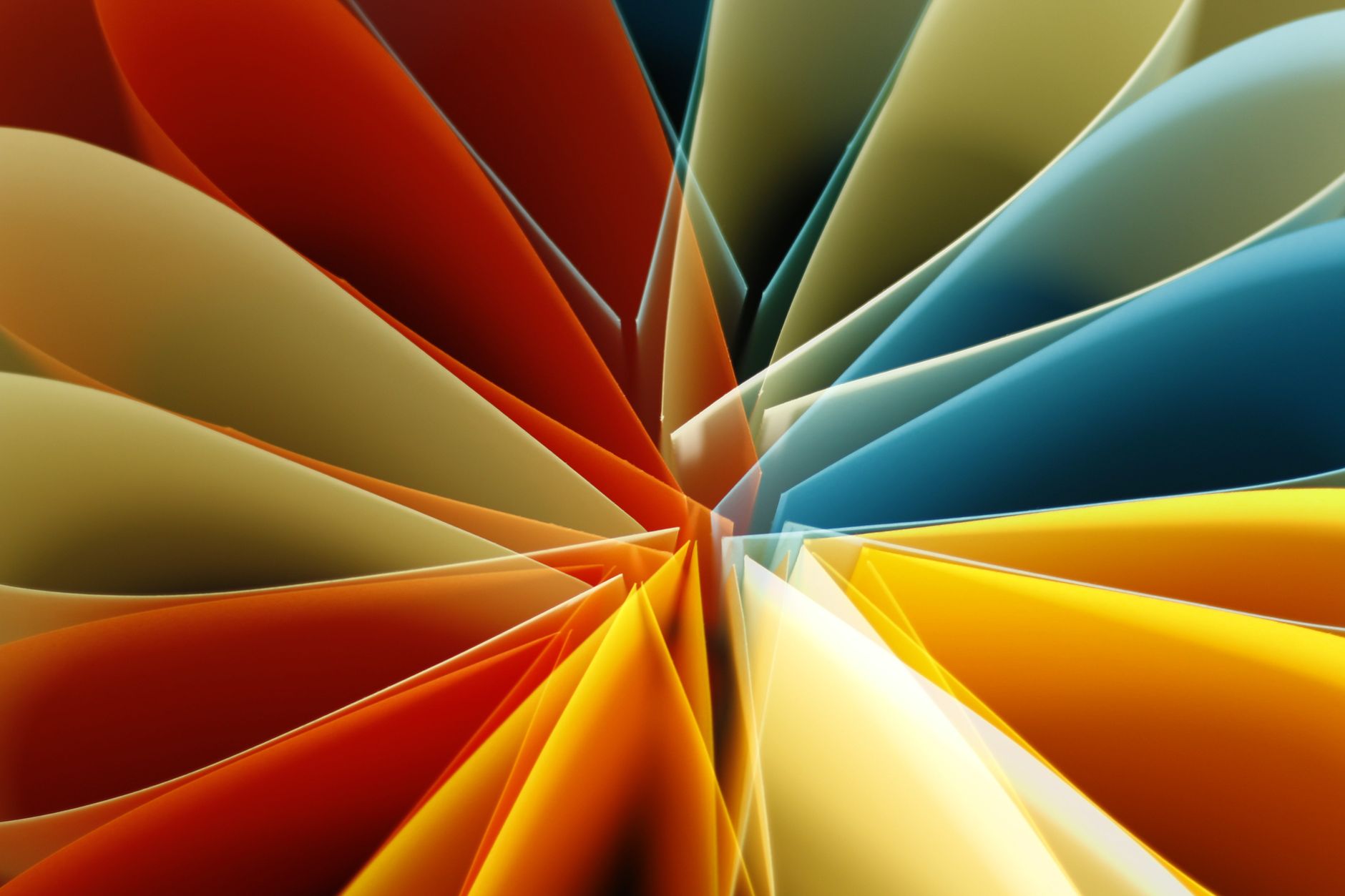 Vibrant abstract art featuring colorful folded paper shapes creating depth and movement.