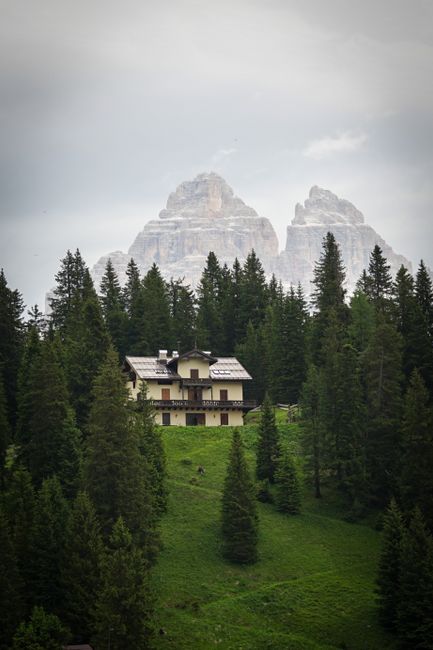 A picturesque cabin set against a lush forest with stunning mountain backdrop, ideal for nature lovers.