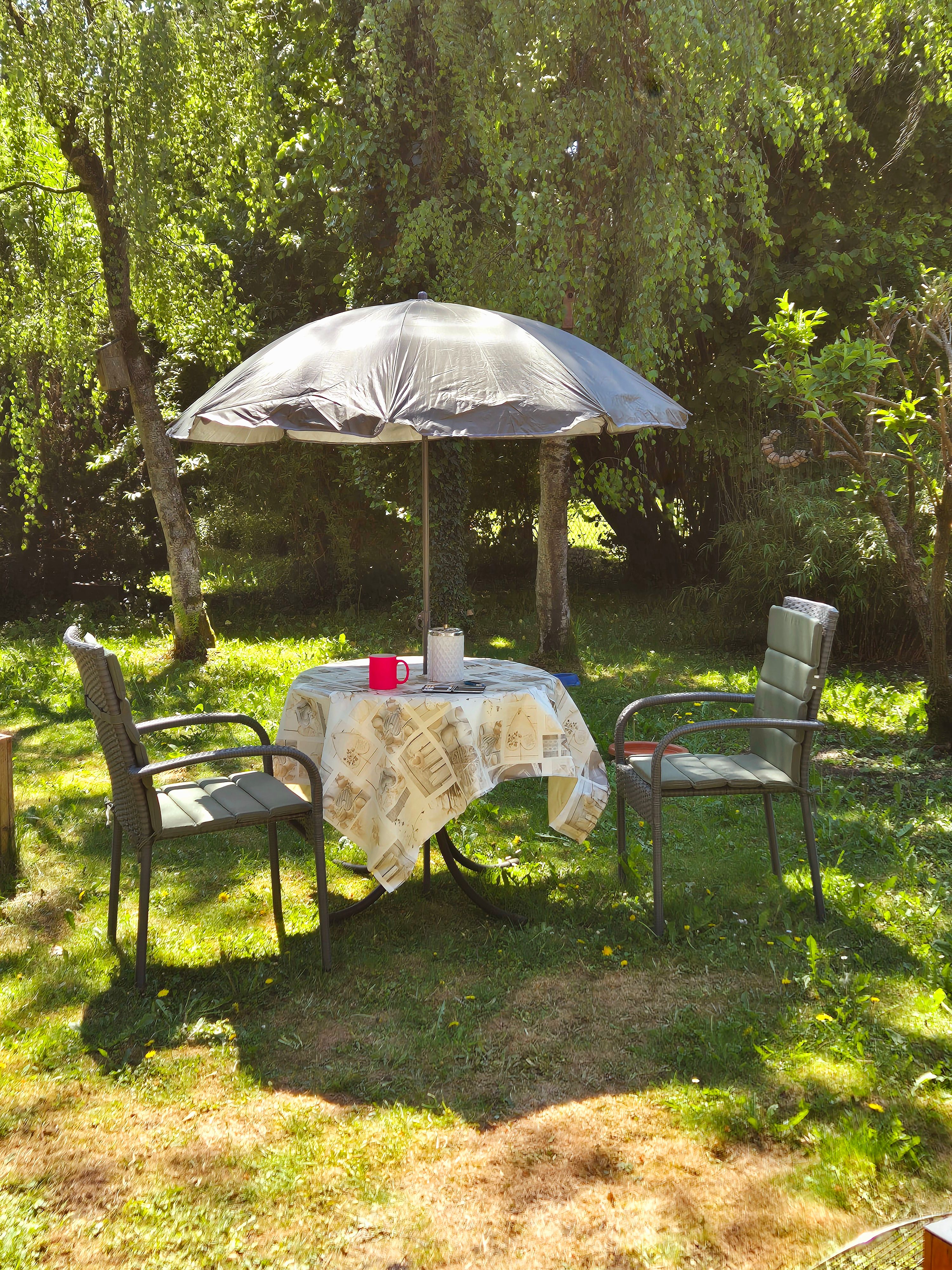 Garden Table with Umbrella and Chairs in Sunshine · Free Stock Photo