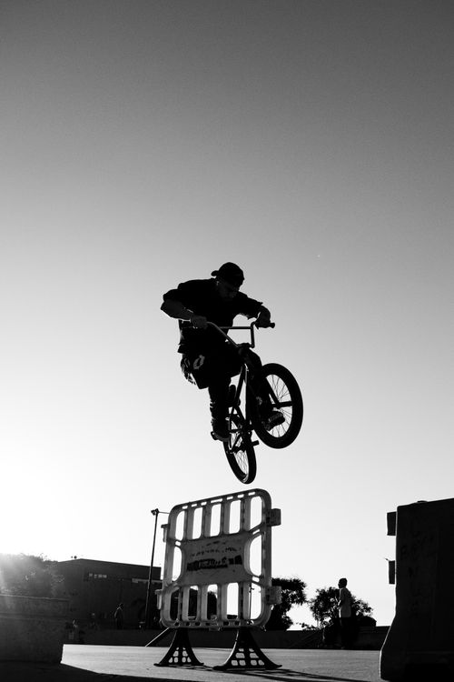 Grayscale Photo of Bmx Rider on Tournament · Free Stock Photo