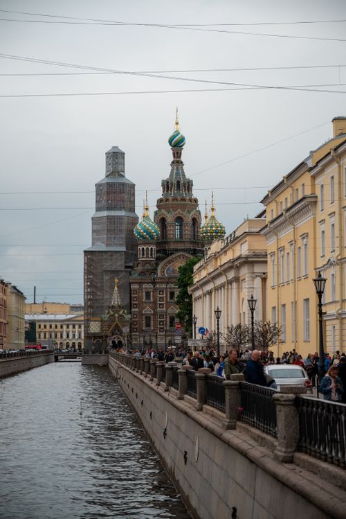 Free Historic Church of the Savior on Spilled Blood with canal view in St. Petersburg, Russia, vibrant architecture scene. Stock Photo